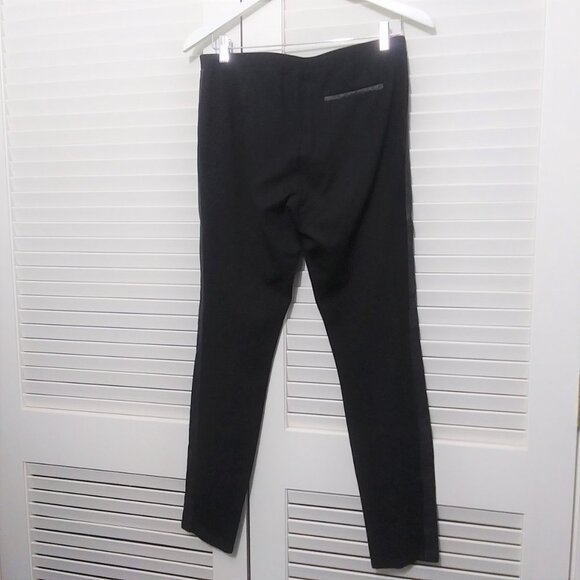 Eileen Fisher Black Pull On Leggings Leather Trim - Picture 5 of 10